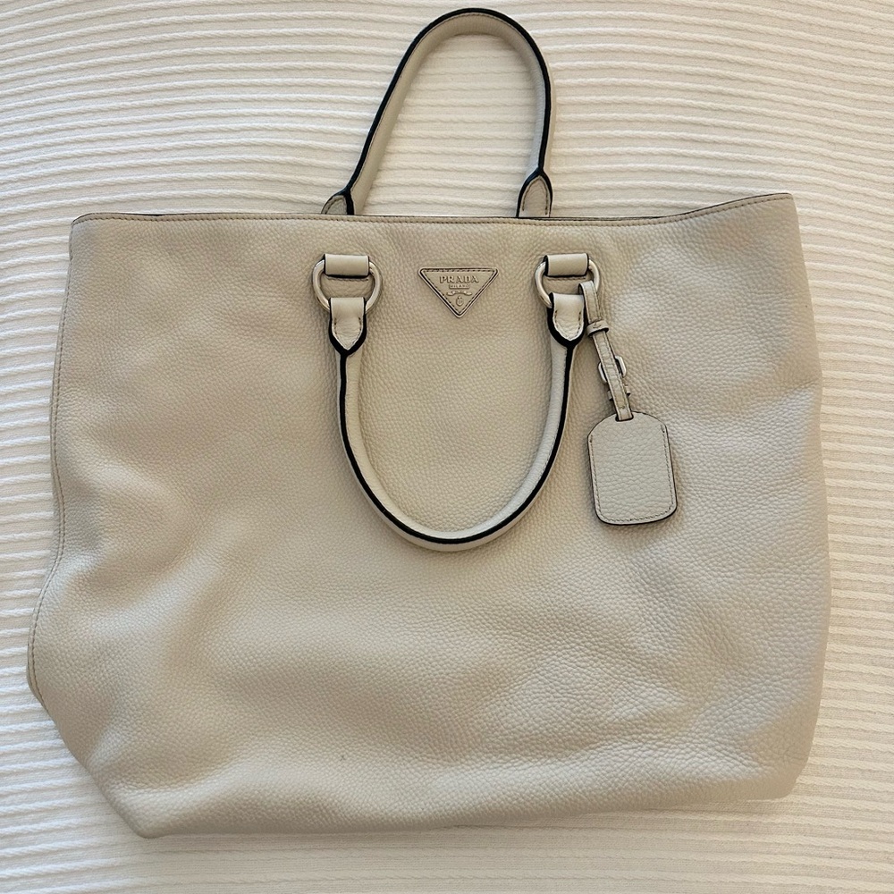 Prada Vitello Daino White Leather Tote